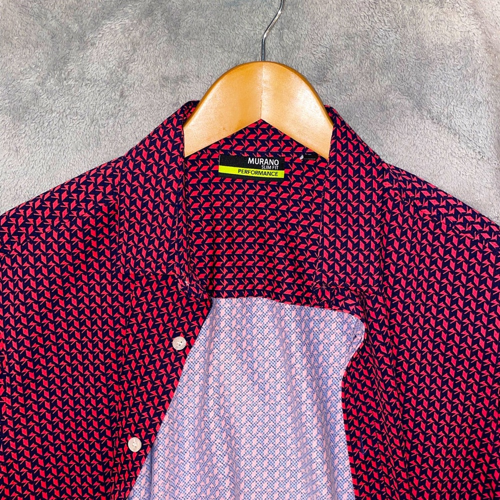 Murano Slim Fit Athletic Button Down Shirt Red and Black Graphic, Large